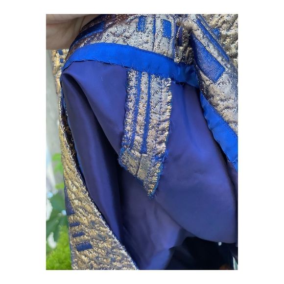 Vintage 50s Gold Metallic Brocade MIDI Dress Formal Cleopatra - Picture 7 of 10